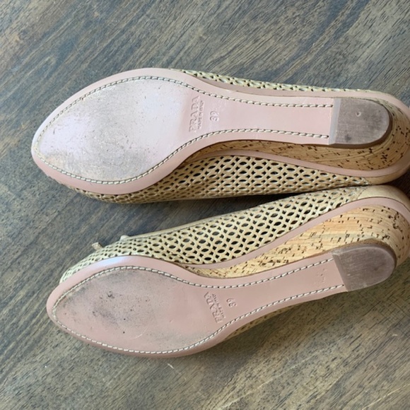 Prada Bow Peep Toe Cork Wedges - Picture 8 of 8